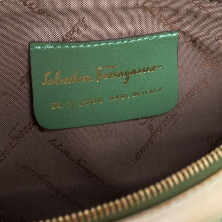 Pre Owned Salvatore Ferragamo Green Floral Nylon and Leather Pochette Bag