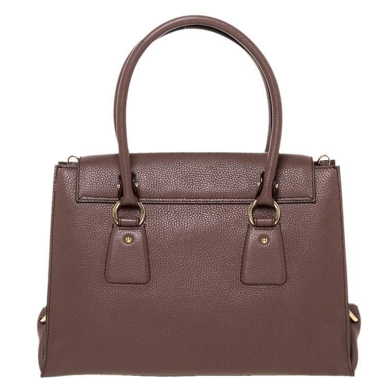 Pre Owned Salvatore Ferragamo Coffee Brown Grained Leather Lotty Top Handle Bag