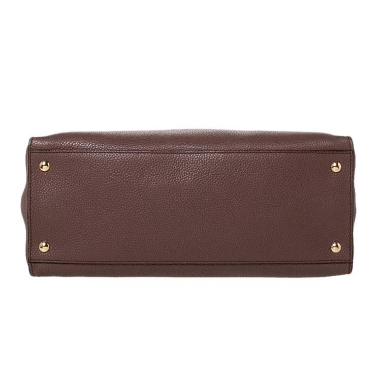 Pre Owned Salvatore Ferragamo Coffee Brown Grained Leather Lotty Top Handle Bag