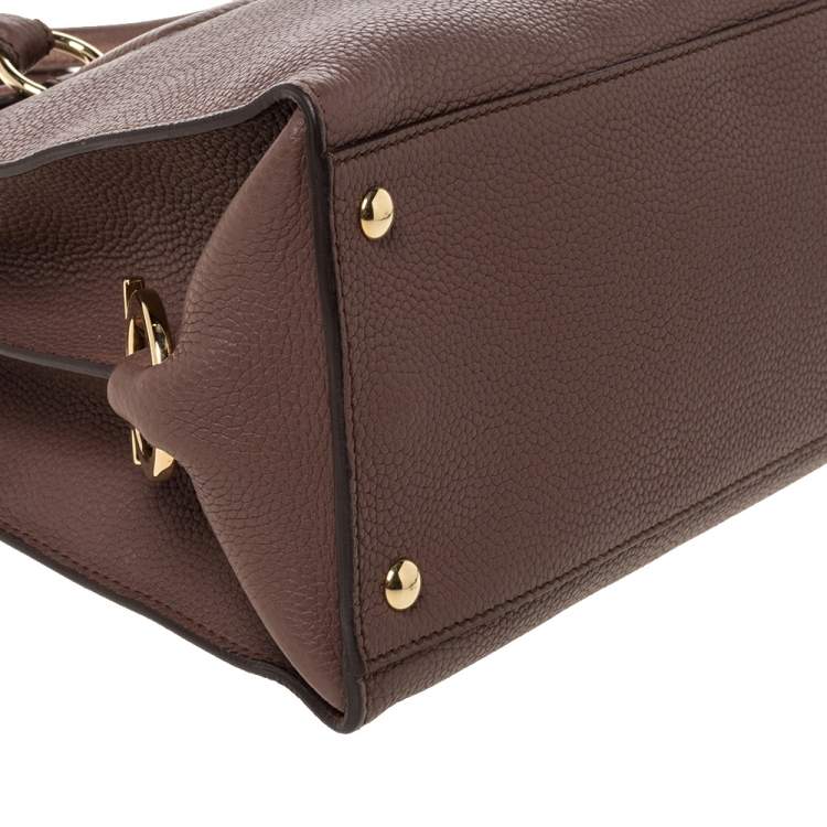 Pre Owned Salvatore Ferragamo Coffee Brown Grained Leather Lotty Top Handle Bag
