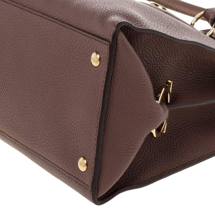 Pre Owned Salvatore Ferragamo Coffee Brown Grained Leather Lotty Top Handle Bag
