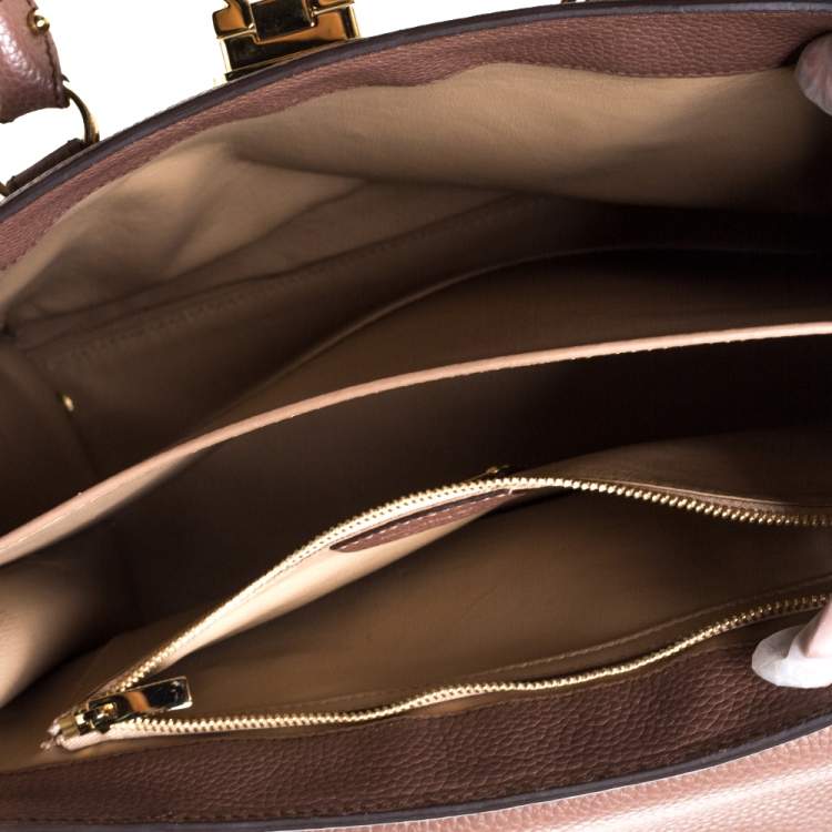 Pre Owned Salvatore Ferragamo Coffee Brown Grained Leather Lotty Top Handle Bag