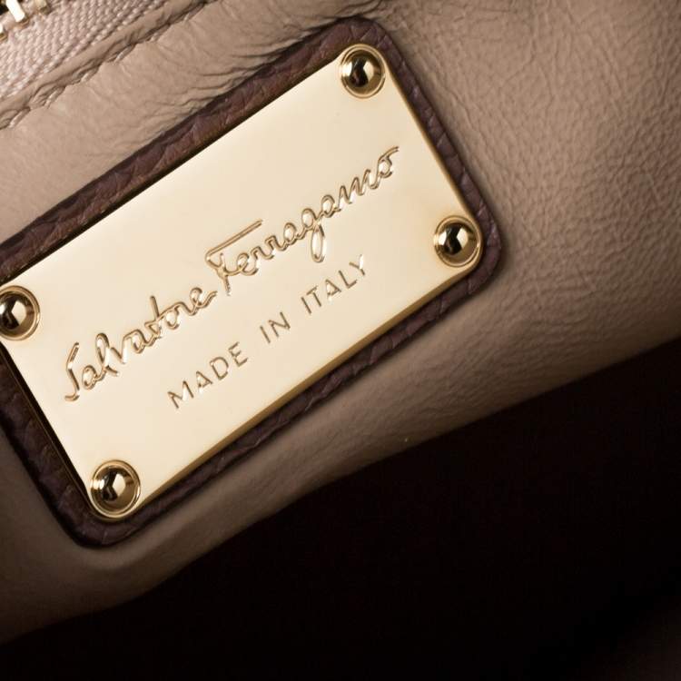Pre Owned Salvatore Ferragamo Coffee Brown Grained Leather Lotty Top Handle Bag