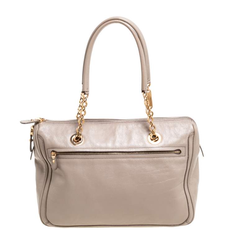 Pre Owned Salvatore Ferragamo Beige Leather Double Gancio Bag