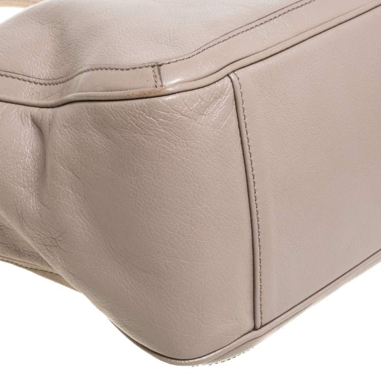 Pre Owned Salvatore Ferragamo Beige Leather Double Gancio Bag