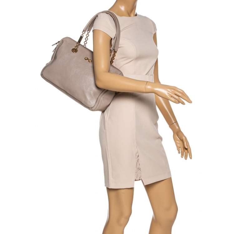 Pre Owned Salvatore Ferragamo Beige Leather Double Gancio Bag