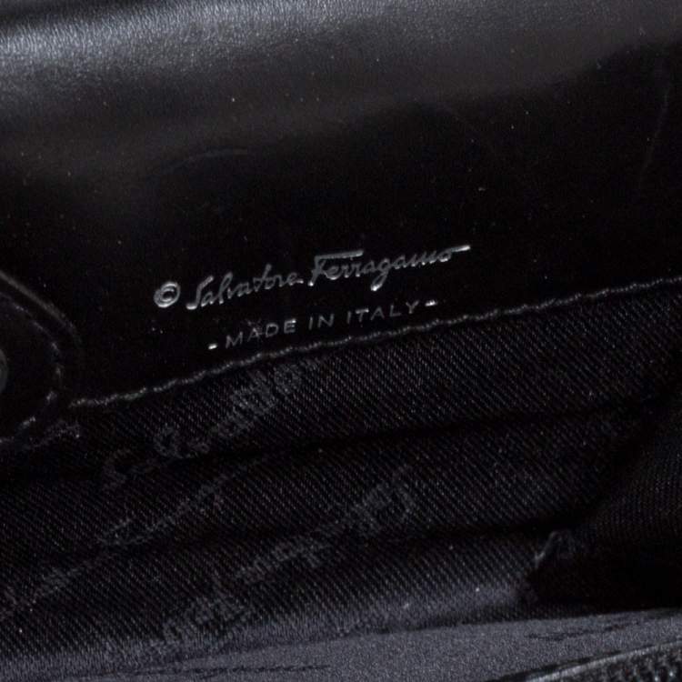 Pre Owned Salvatore Ferragamo Black Gancini Embossed Leather Flap Shoulder Bag