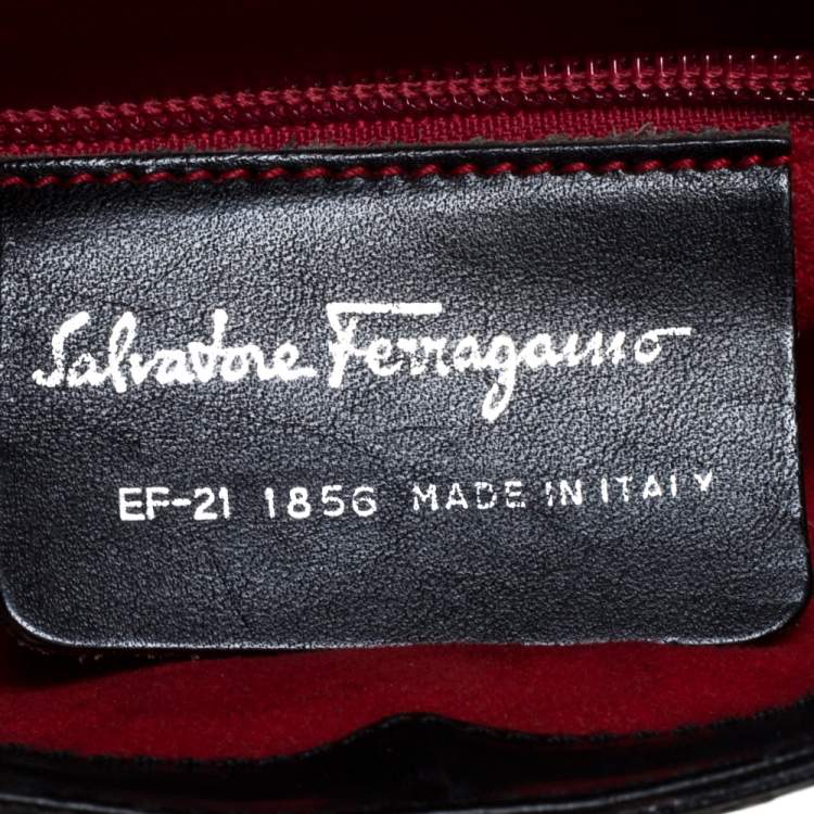 Pre Owned Salvatore Ferragamo Black Gancini Embossed Leather Flap Shoulder Bag