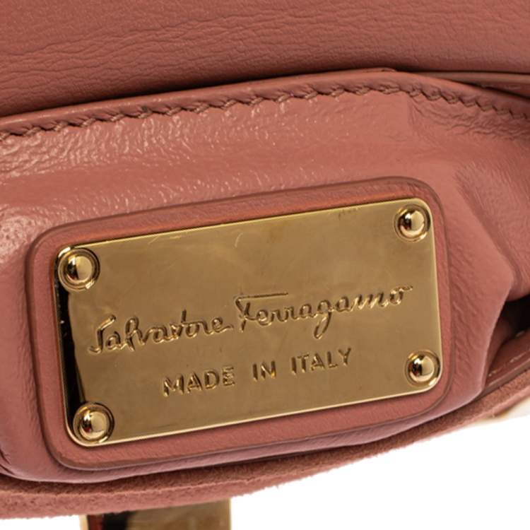 Pre Owned Salvatore Ferragamo Pink Suede and Metal Mini Sofia Top Handle Bag