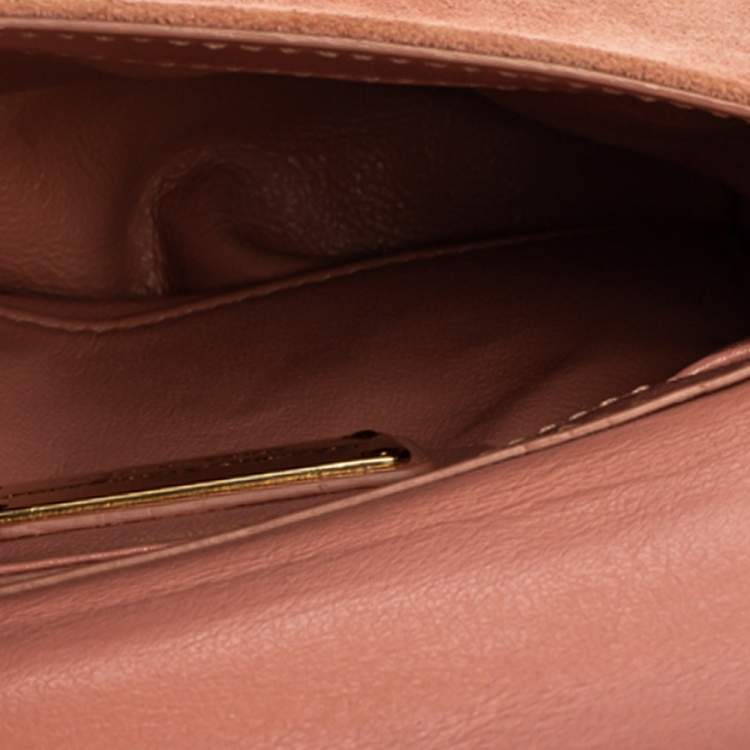 Pre Owned Salvatore Ferragamo Pink Suede and Metal Mini Sofia Top Handle Bag