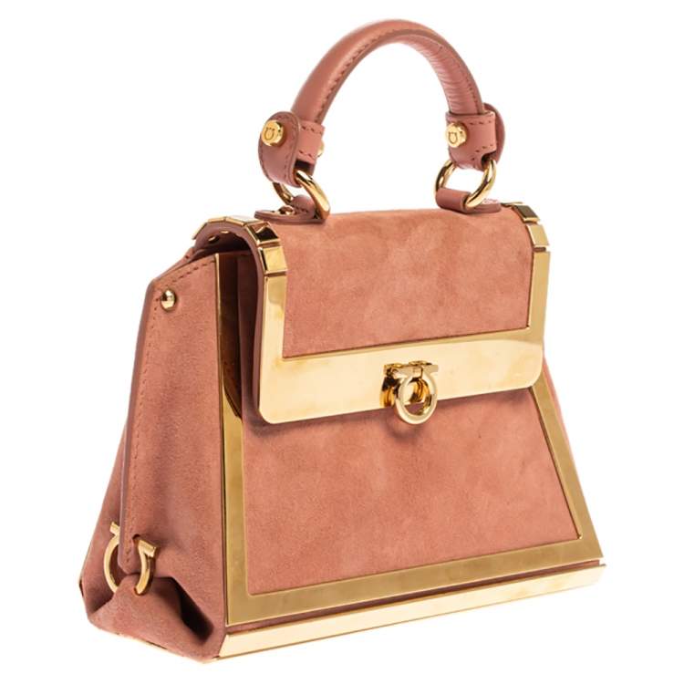 Pre Owned Salvatore Ferragamo Pink Suede and Metal Mini Sofia Top Handle Bag
