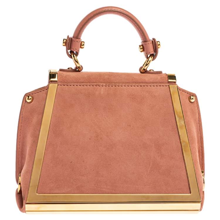Pre Owned Salvatore Ferragamo Pink Suede and Metal Mini Sofia Top Handle Bag