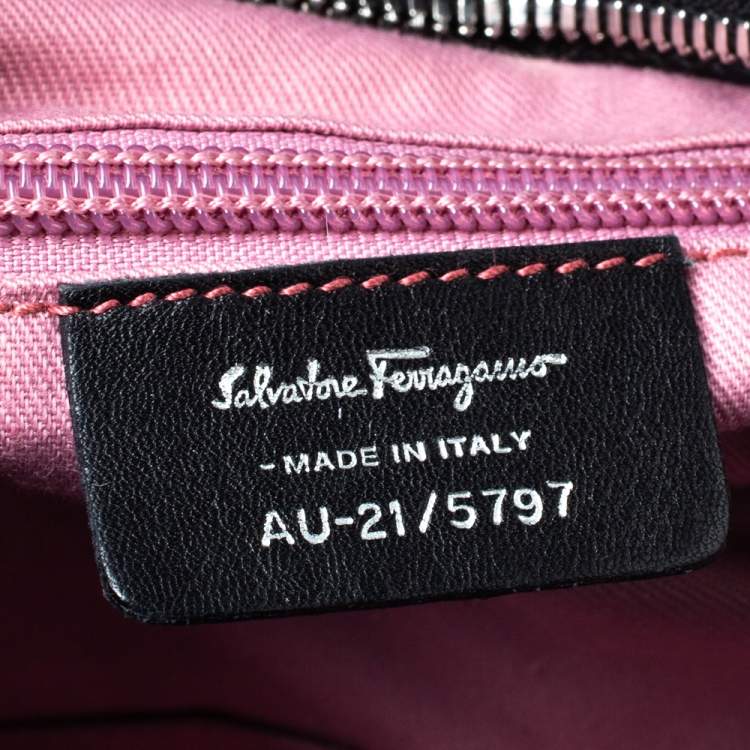 Pre Owned Salvatore Ferragamo Black Suede and Fox Fur Zip Satchel