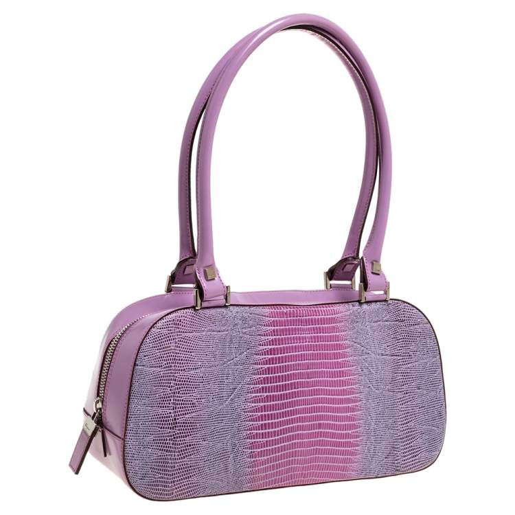 Pre Owned Salvatore Ferragamo Lavender Lizard and Leather Satchel