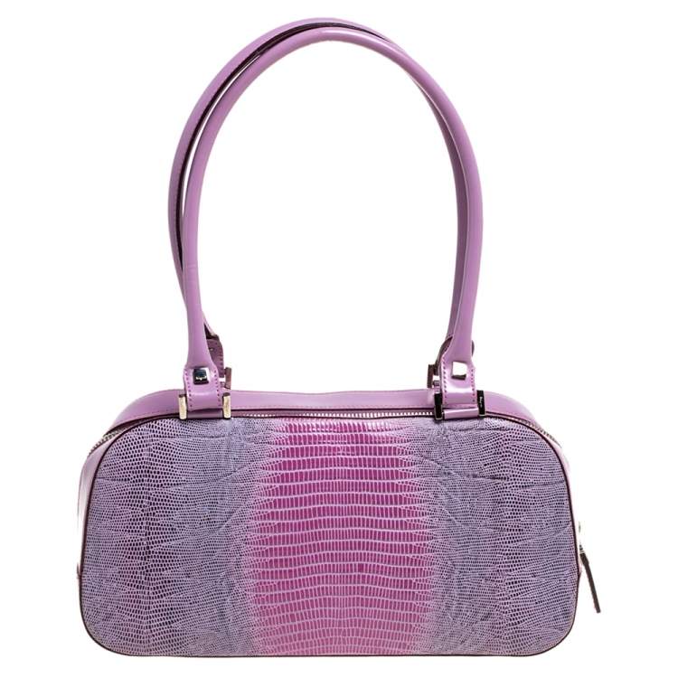 Pre Owned Salvatore Ferragamo Lavender Lizard and Leather Satchel
