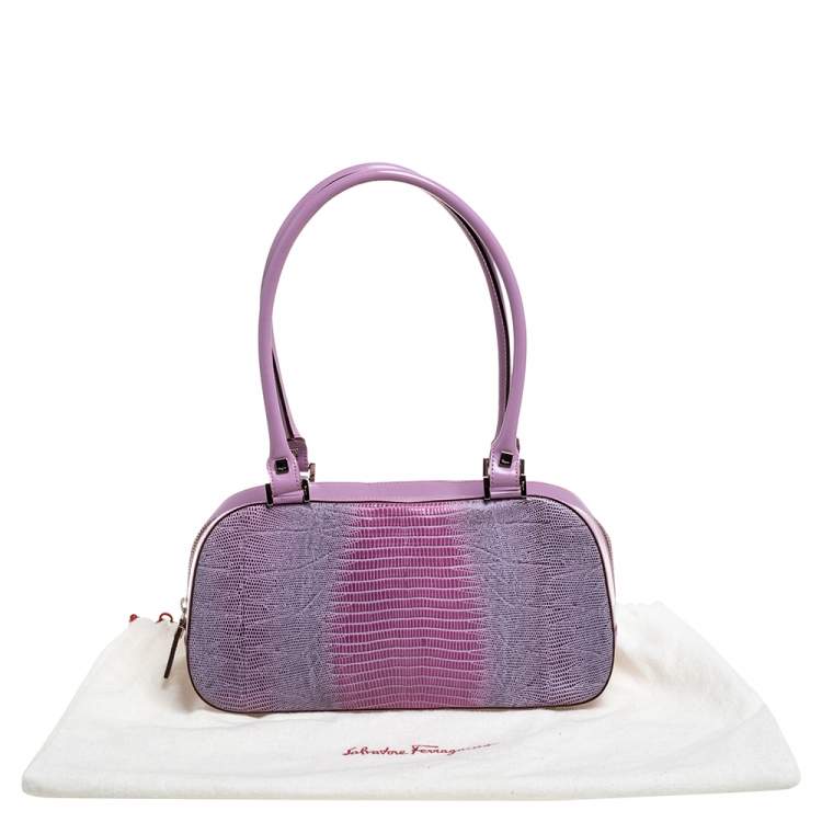 Pre Owned Salvatore Ferragamo Lavender Lizard and Leather Satchel