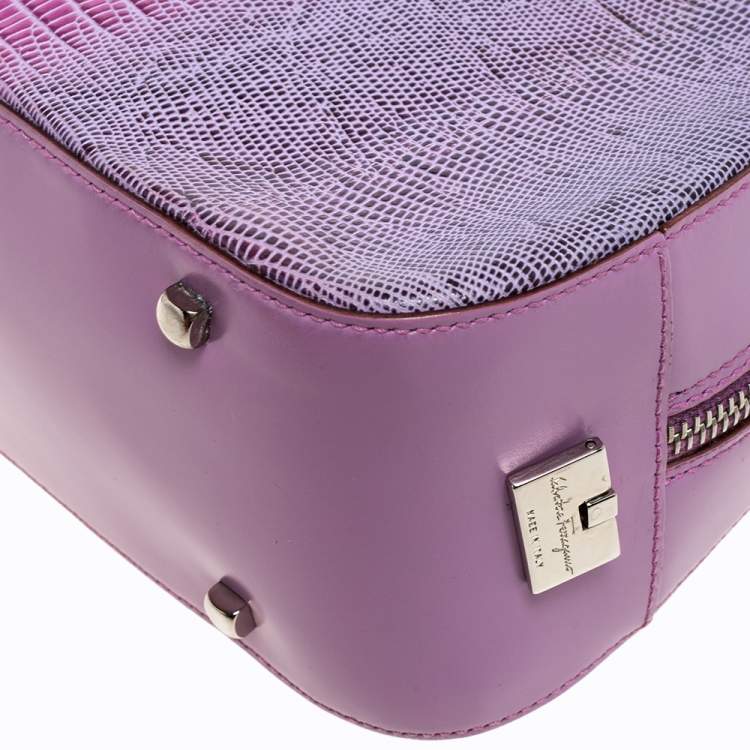 Pre Owned Salvatore Ferragamo Lavender Lizard and Leather Satchel