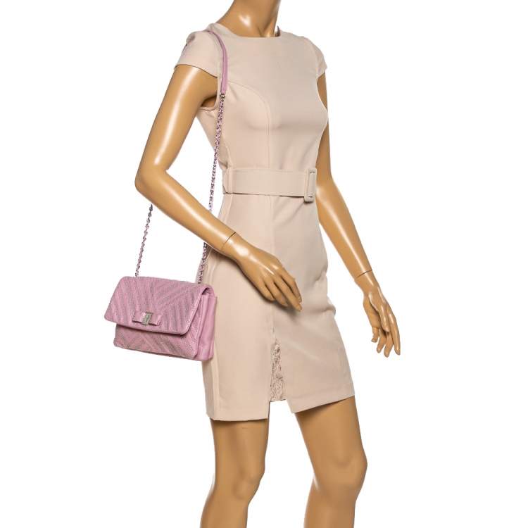 Pre Owned Salvatore Ferragamo Pink Studded Leather Ginny Shoulder Bag