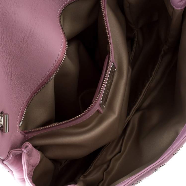 Pre Owned Salvatore Ferragamo Pink Studded Leather Ginny Shoulder Bag