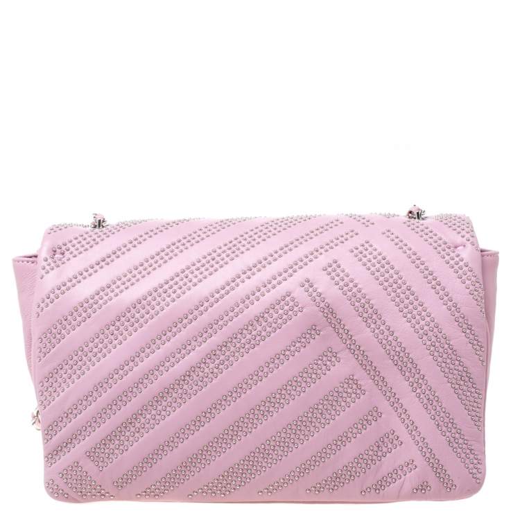 Pre Owned Salvatore Ferragamo Pink Studded Leather Ginny Shoulder Bag