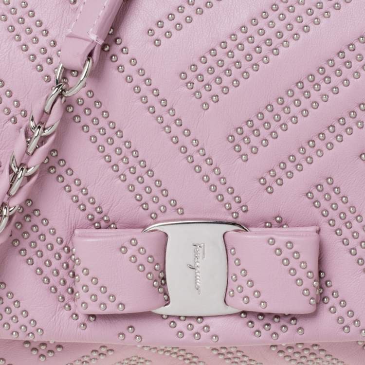 Pre Owned Salvatore Ferragamo Pink Studded Leather Ginny Shoulder Bag