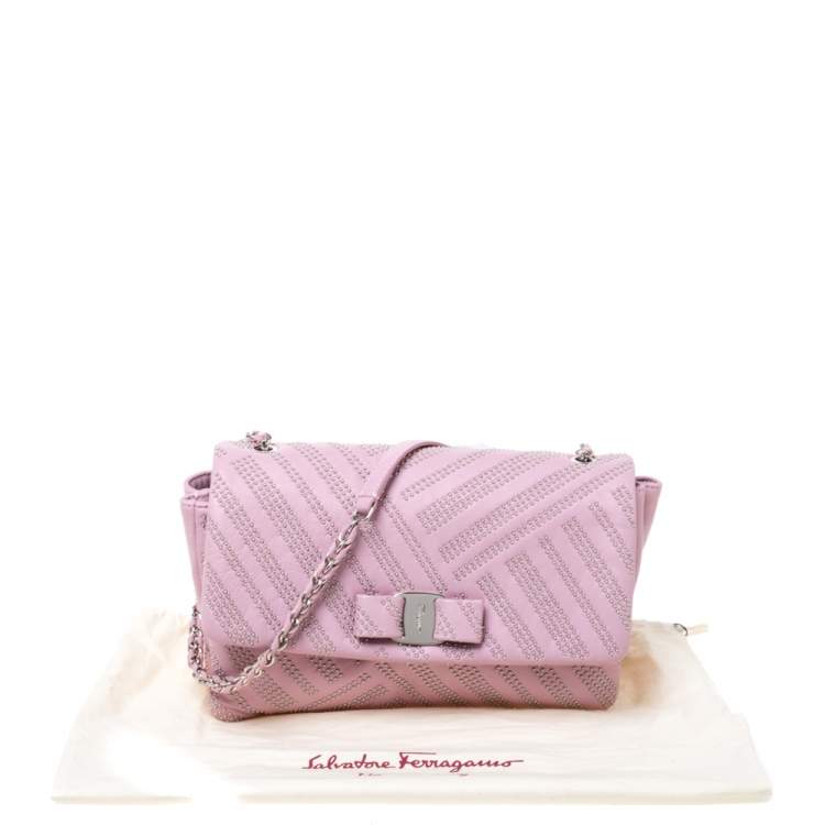 Pre Owned Salvatore Ferragamo Pink Studded Leather Ginny Shoulder Bag