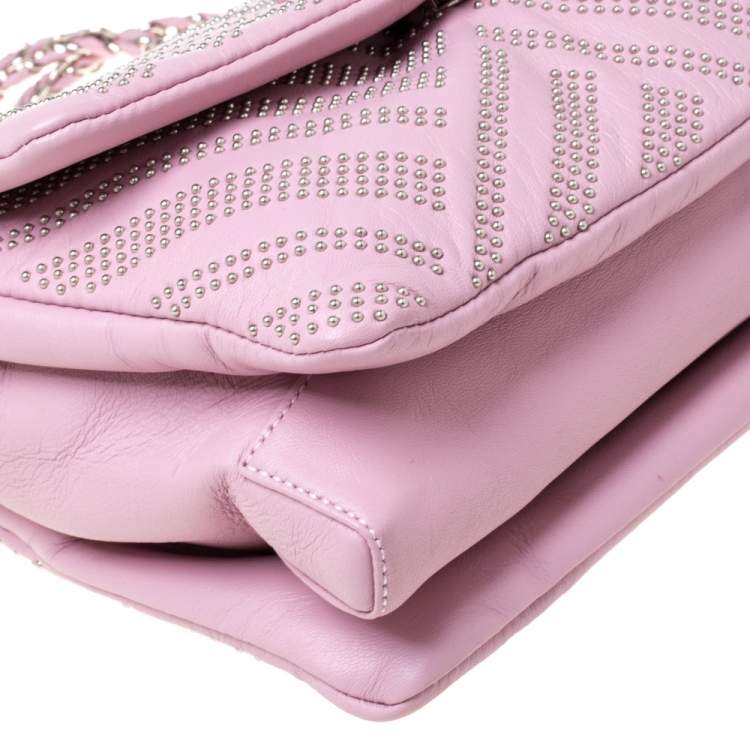 Pre Owned Salvatore Ferragamo Pink Studded Leather Ginny Shoulder Bag