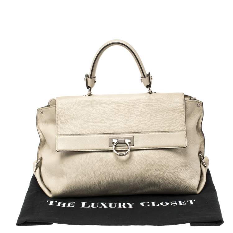 Pre Owned Salvatore Ferragamo Beige Leather Large Sofia Top Handle Bag