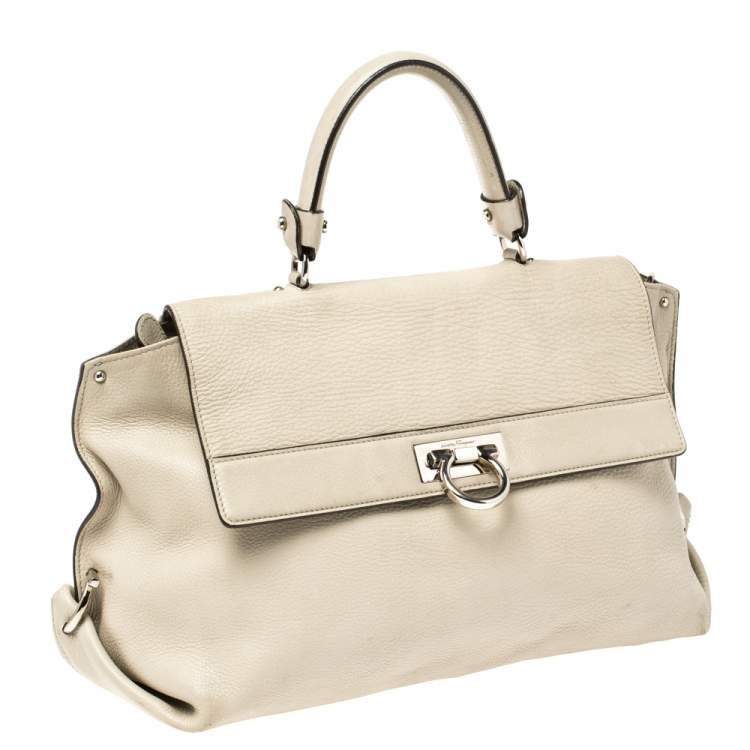 Pre Owned Salvatore Ferragamo Beige Leather Large Sofia Top Handle Bag