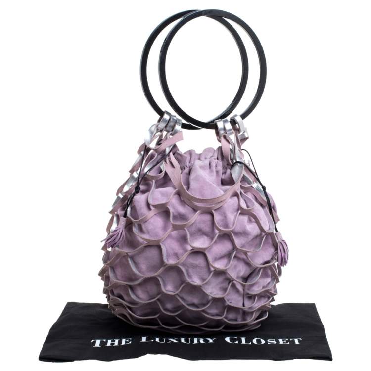 Pre Owned Salvatore Ferragamo Lavender Caged Leather and Suede Ring Handle Bag