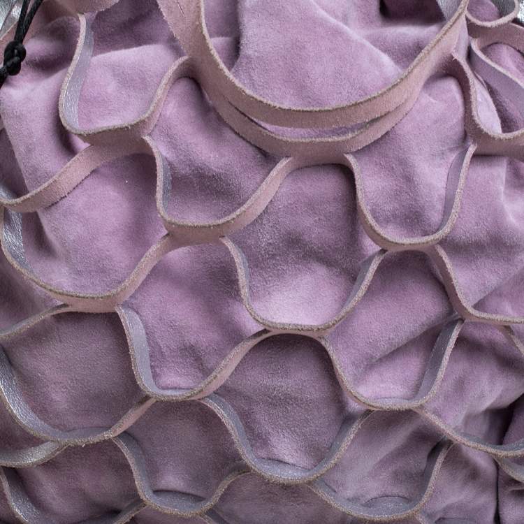Pre Owned Salvatore Ferragamo Lavender Caged Leather and Suede Ring Handle Bag