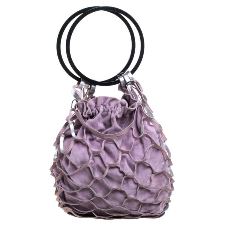 Pre Owned Salvatore Ferragamo Lavender Caged Leather and Suede Ring Handle Bag