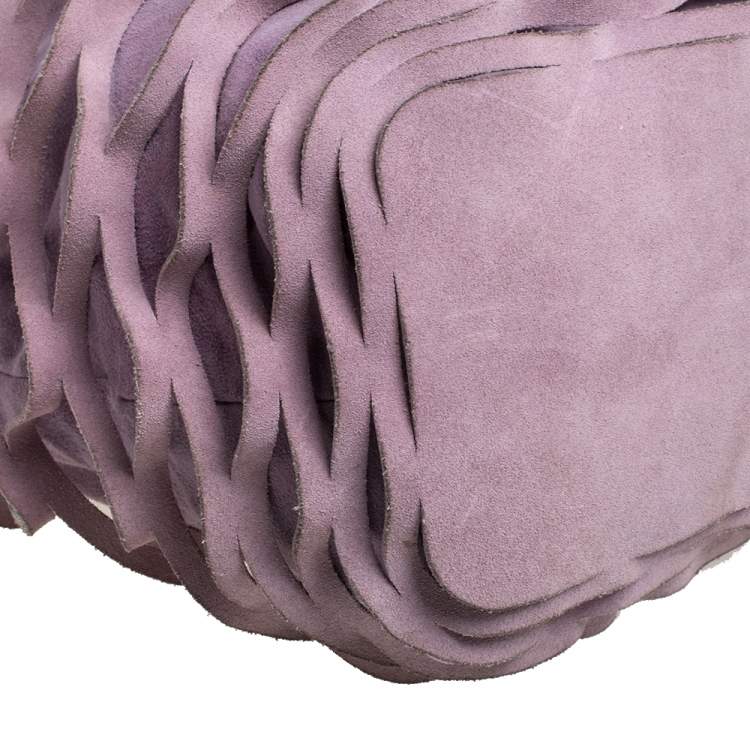 Pre Owned Salvatore Ferragamo Lavender Caged Leather and Suede Ring Handle Bag