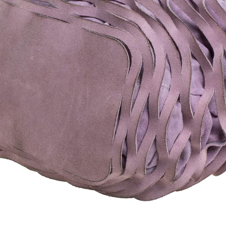 Pre Owned Salvatore Ferragamo Lavender Caged Leather and Suede Ring Handle Bag