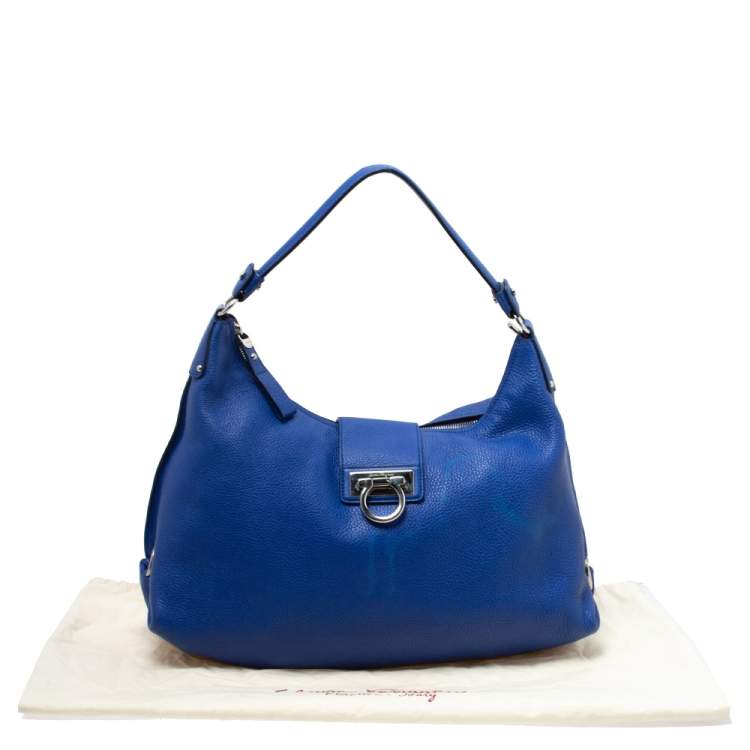 Pre Owned Salvatore Ferragamo Blue Leather Fanisa Hobo
