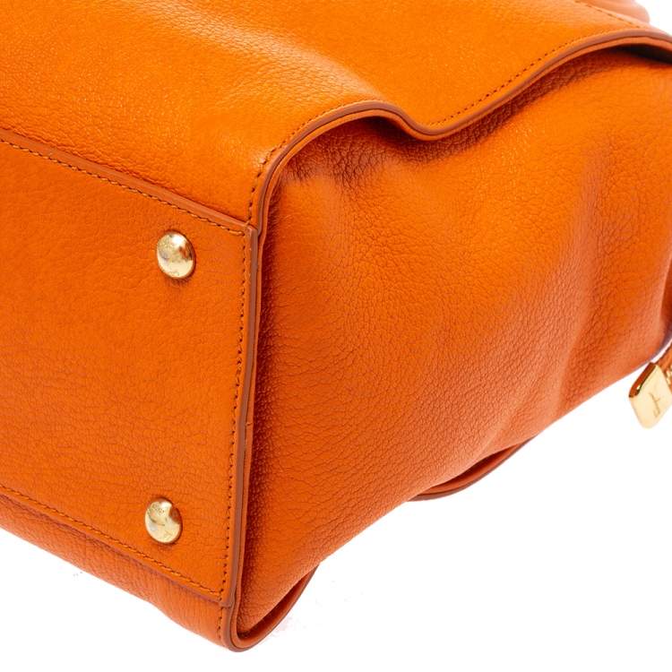Pre Owned Salvatore Ferragamo Orange Leather Gancio Tote