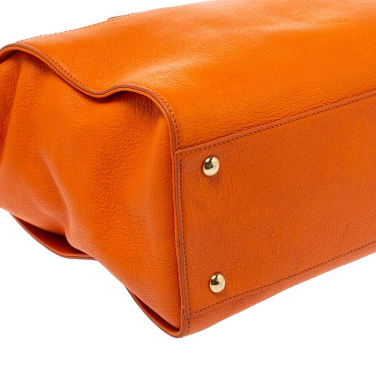 Pre Owned Salvatore Ferragamo Orange Leather Gancio Tote