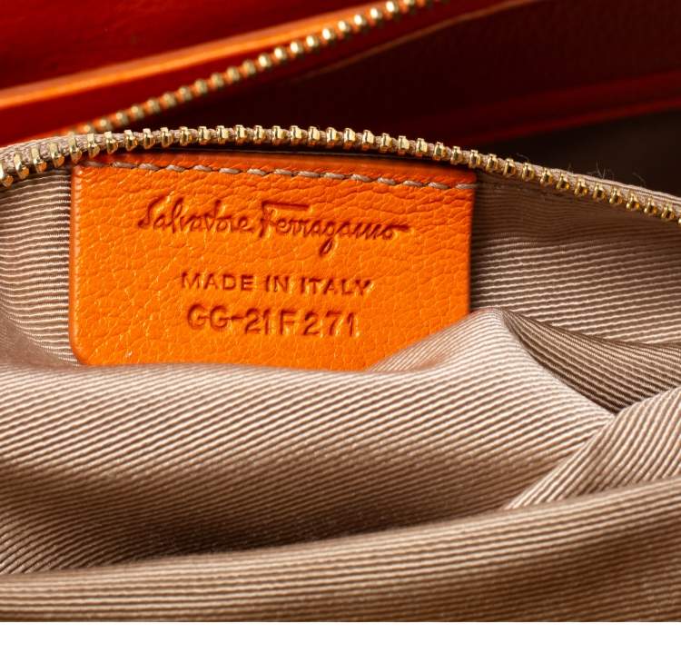 Pre Owned Salvatore Ferragamo Orange Leather Gancio Tote