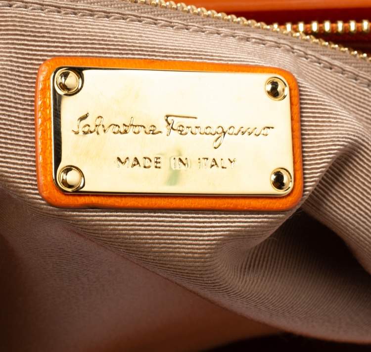 Pre Owned Salvatore Ferragamo Orange Leather Gancio Tote