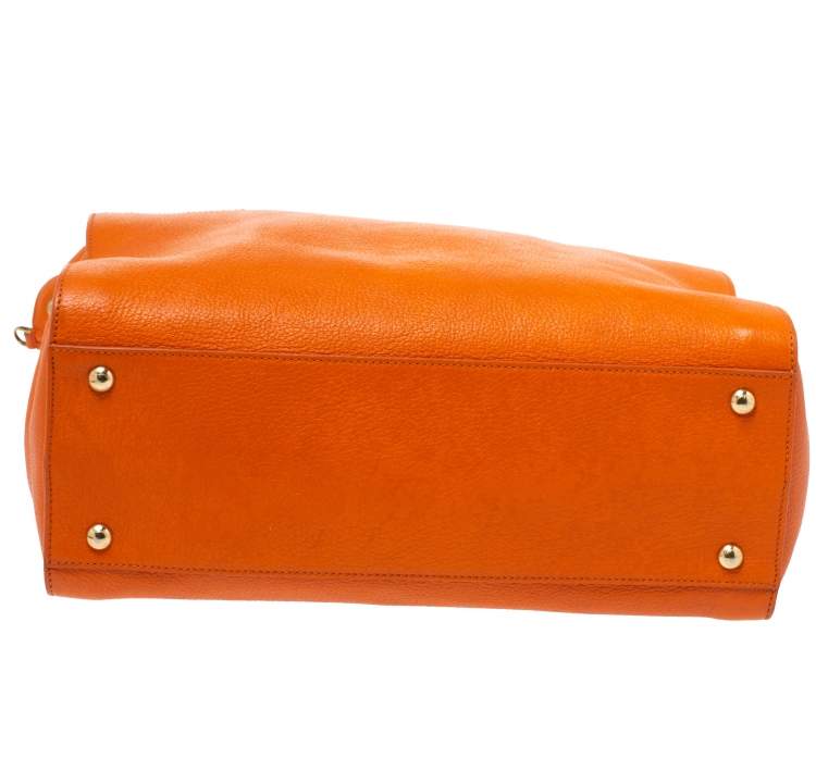 Pre Owned Salvatore Ferragamo Orange Leather Gancio Tote