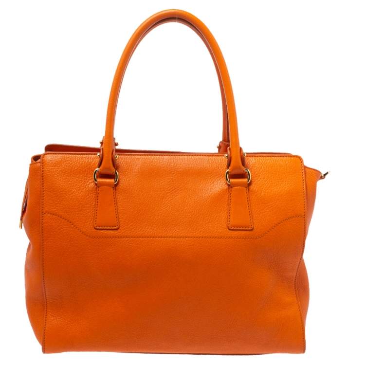 Pre Owned Salvatore Ferragamo Orange Leather Gancio Tote