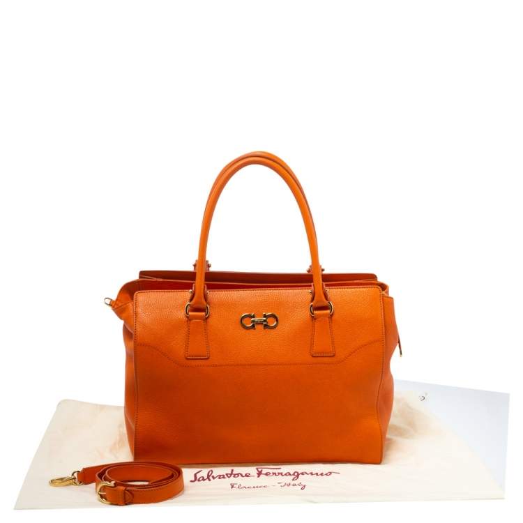 Pre Owned Salvatore Ferragamo Orange Leather Gancio Tote