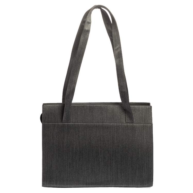 Pre Owned Salvatore Ferragamo Grey Fabric and Leather Pocket Bar Tote