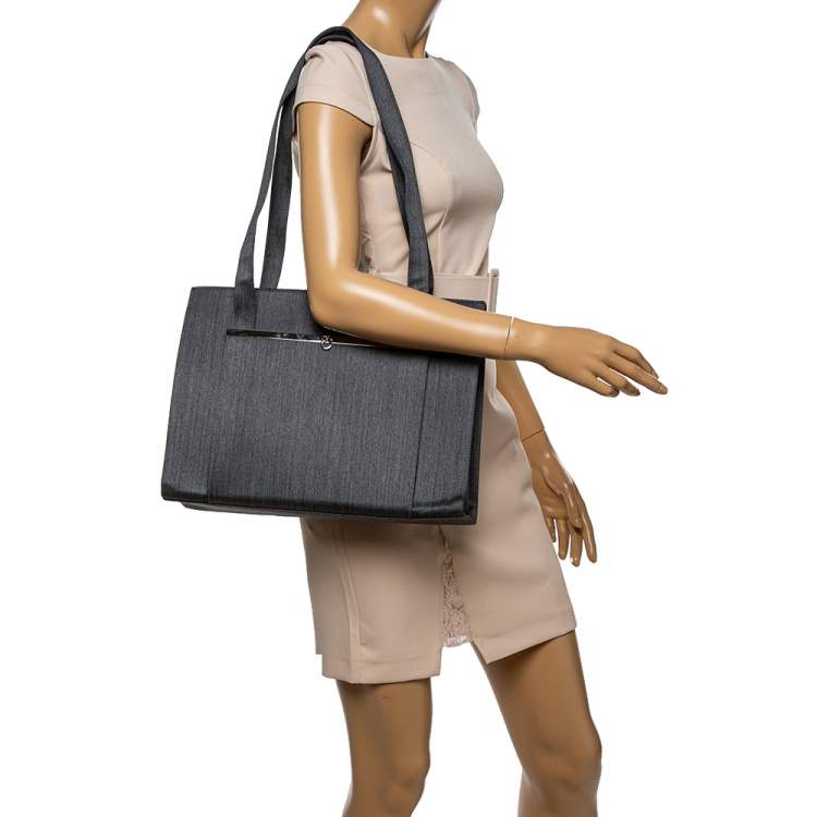 Pre Owned Salvatore Ferragamo Grey Fabric and Leather Pocket Bar Tote