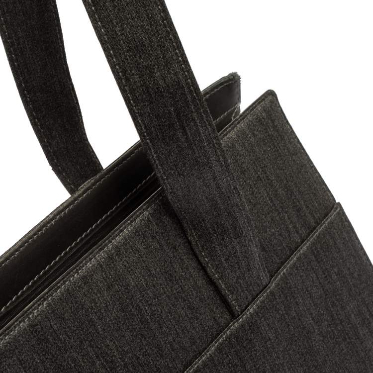 Pre Owned Salvatore Ferragamo Grey Fabric and Leather Pocket Bar Tote
