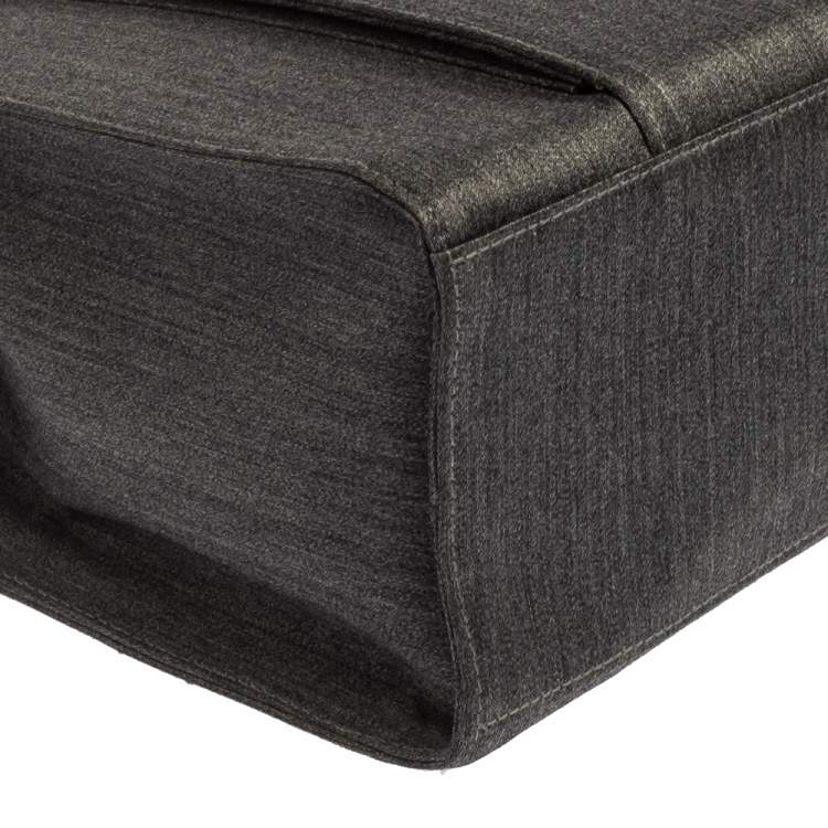 Pre Owned Salvatore Ferragamo Grey Fabric and Leather Pocket Bar Tote