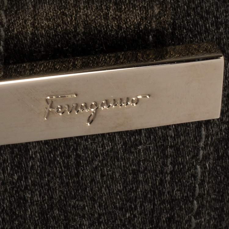Pre Owned Salvatore Ferragamo Grey Fabric and Leather Pocket Bar Tote