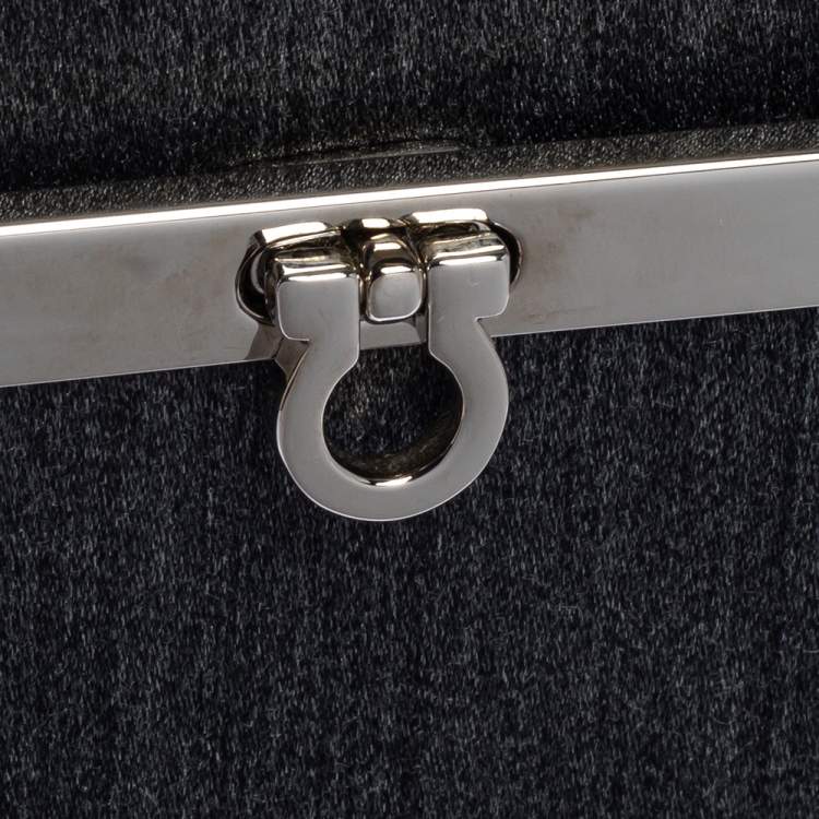 Pre Owned Salvatore Ferragamo Grey Fabric and Leather Pocket Bar Tote