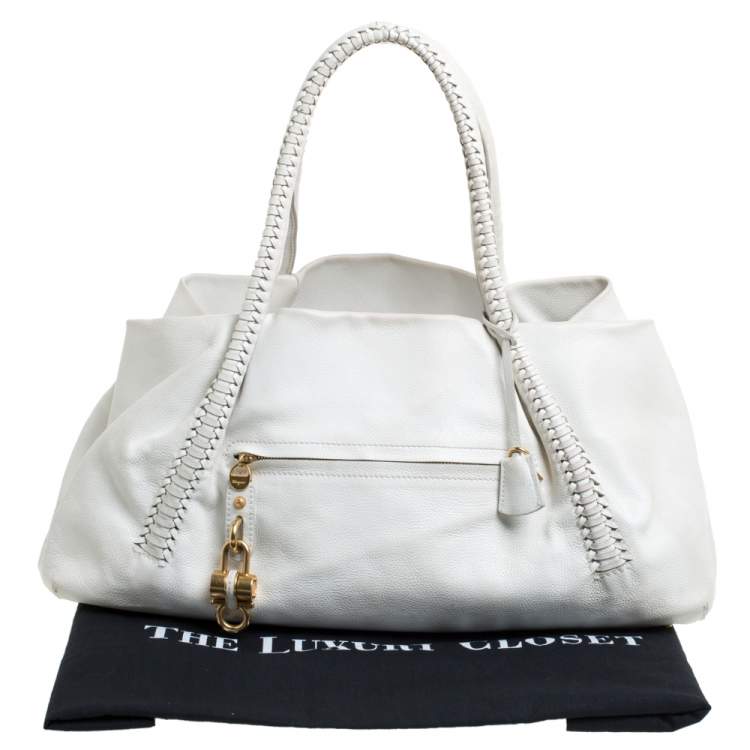 Pre Owned Salvatore Ferragamo White Leather Front Pocket Satchel