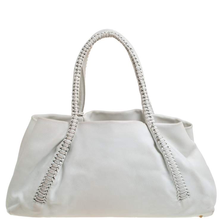 Pre Owned Salvatore Ferragamo White Leather Front Pocket Satchel
